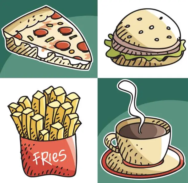 Vector illustration of Sketchy fast food set