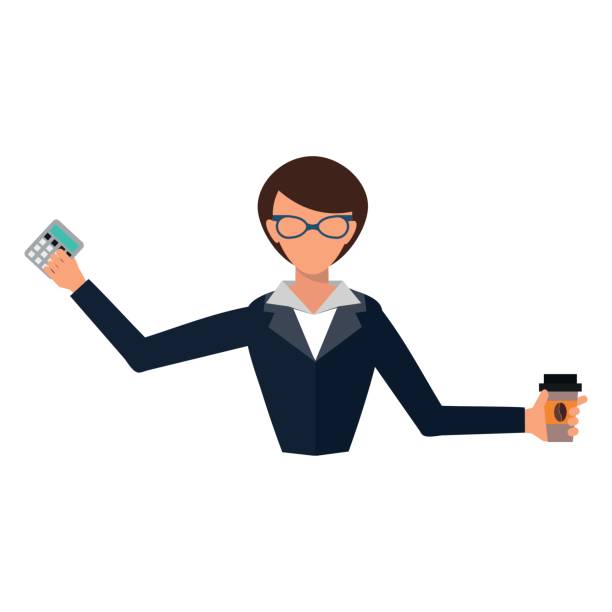 business frau büro job stress arbeit vektor illustration person manager charakter - silhouette financial advisor desk business stock-grafiken, -clipart, -cartoons und -symbole