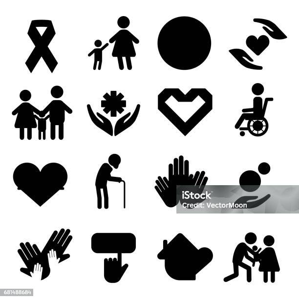 Volunteer Silhouettecharity Donation Vector Set Humanitarian Awareness Hand Hope Aid Support People Stock Illustration - Download Image Now