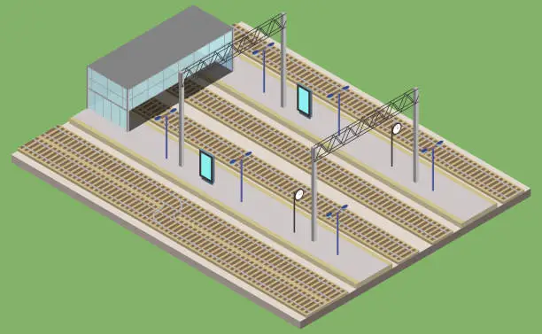 Vector illustration of Isometric  railway station, urban infrastructure