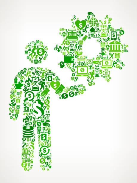istock Stick Figure Holding Gear Money and Finance Green Vector Icon Background 681605236