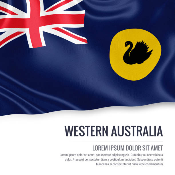 Australian state Western Australia flag waving on an isolated white background. State name and the text area for your message.