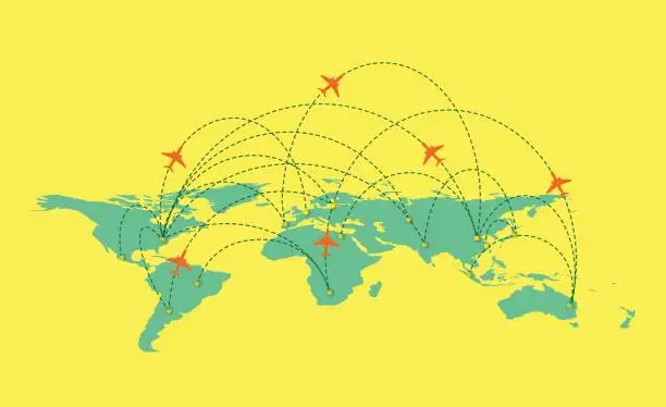 Vector illustration of Vector world Map with global airline isolated on white Background