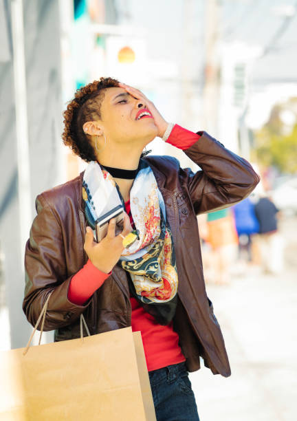 Young woman in existential crisis while shopping