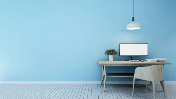 istock workspace blue tone in home or apartment - 3D Rendering 681619818