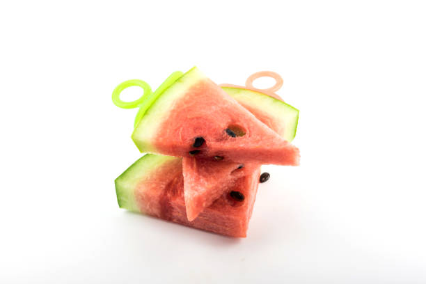 istock Slices of watermelon on white background 681622488