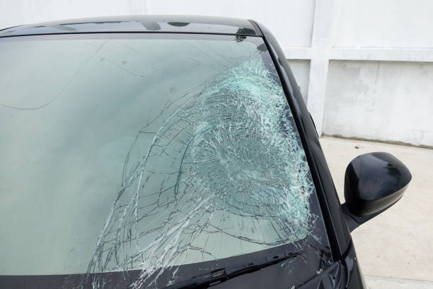 istock Broken car windshield. Accident of car 681625716
