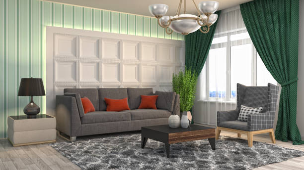 istock Interior living room. 3d illustration 681628412