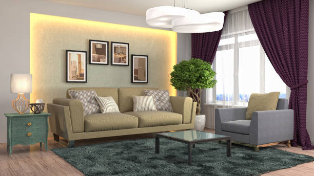 istock Interior living room. 3d illustration 681628540