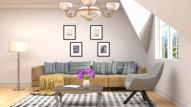 istock Interior living room. 3d illustration 681628544