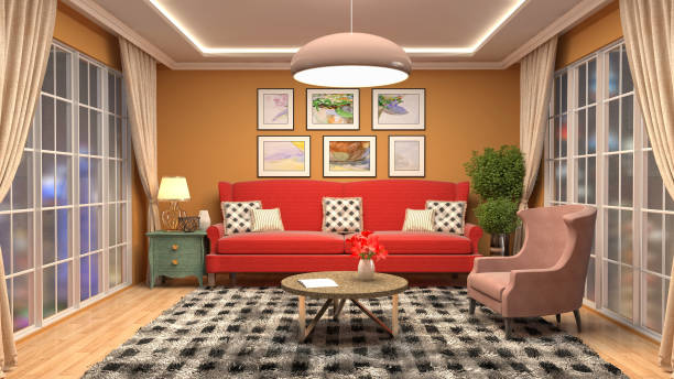 istock Interior living room. 3d illustration 681628564