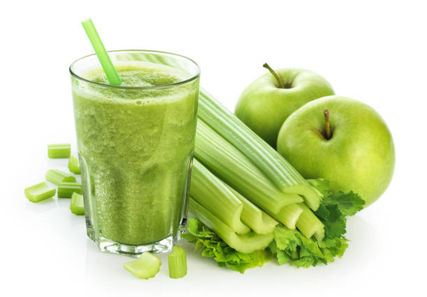 istock Detox smoothie with celery and apple on a white background. 681632692