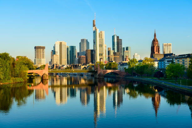 istock Frankfurt City skyline and Main river reflection, Germany 681640326