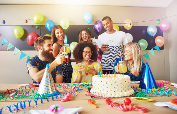 istock Group of friends at work for surprise party 681640752