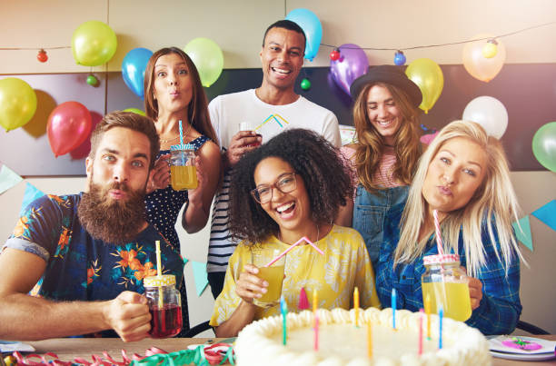 istock Six diverse group of friends at party 681643698