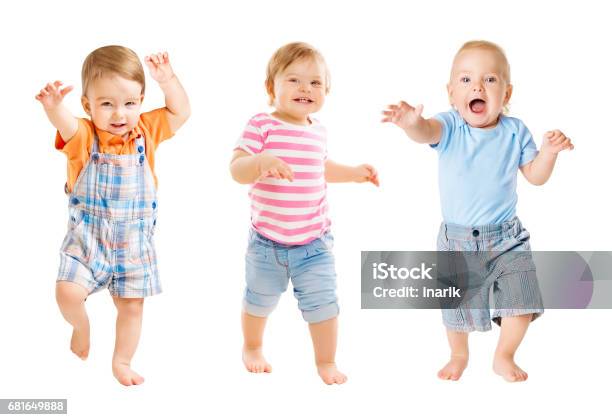 Baby Go Funny Kids Expression Playing Babies Isolated White Background One Year Old Stock Photo - Download Image Now