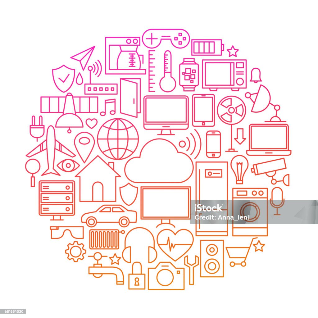 Cercle d'icônes de ligne d'Internet des choses - clipart vectoriel de Internet des objets libre de droits