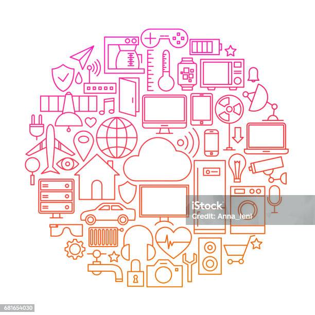 Cercle Dicônes De Ligne Dinternet Des Choses Vecteurs libres de droits et plus d'images vectorielles de Internet des objets - Internet des objets, Affaires, Affaires Finance et Industrie