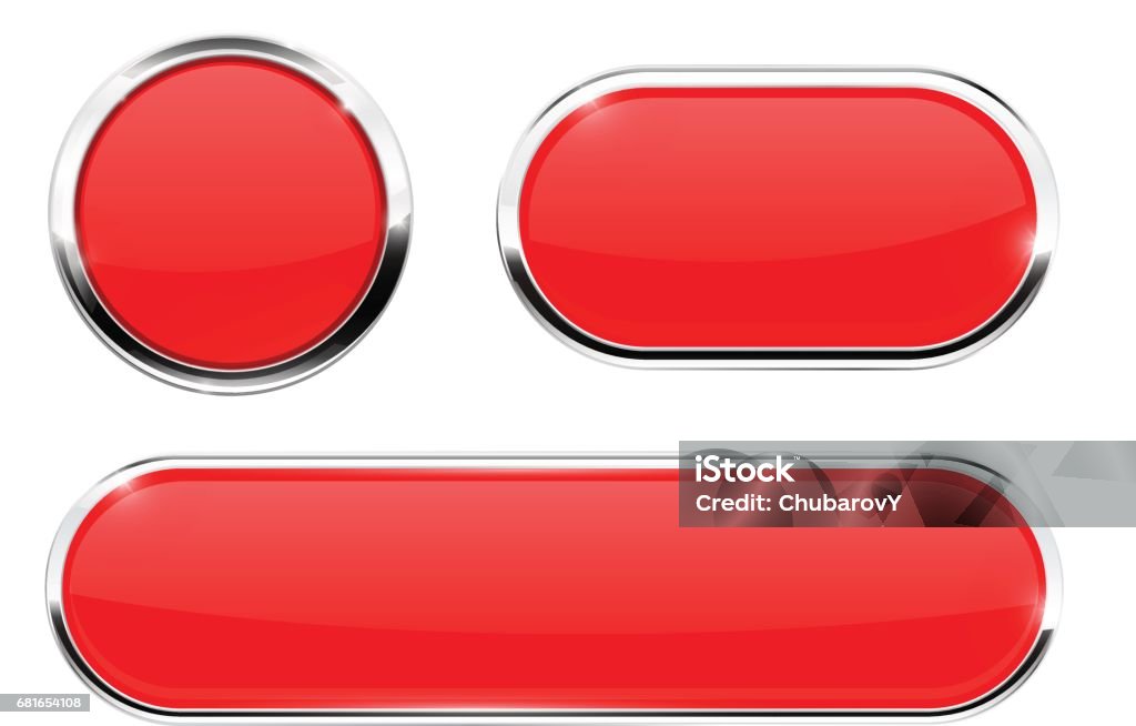 Red web icons. Buttons with chrome frame Red web icons. Buttons with chrome frame. Vector illustration isolated on white background Push Button stock vector