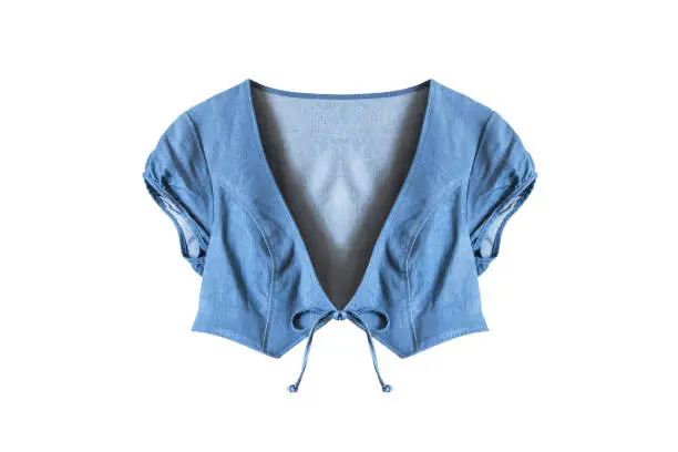 Blue denim short sleeves jacket isolated over white
