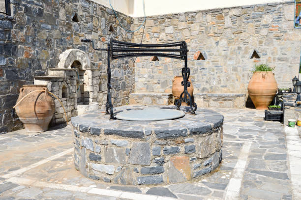 istock Old well with amphorae in a village 681671734