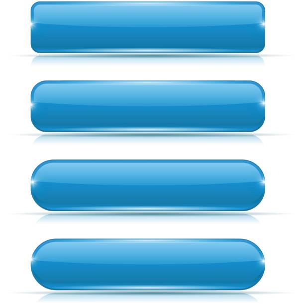 синие стеклянные кнопки. прямоугольные и овальные веб-иконки - ellipse chrome banner sign stock illustrations
