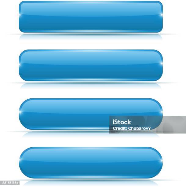 Blue Glass Buttons Rectangle And Oval Web Icons Stock Illustration - Download Image Now - Label, Three Dimensional, Blue