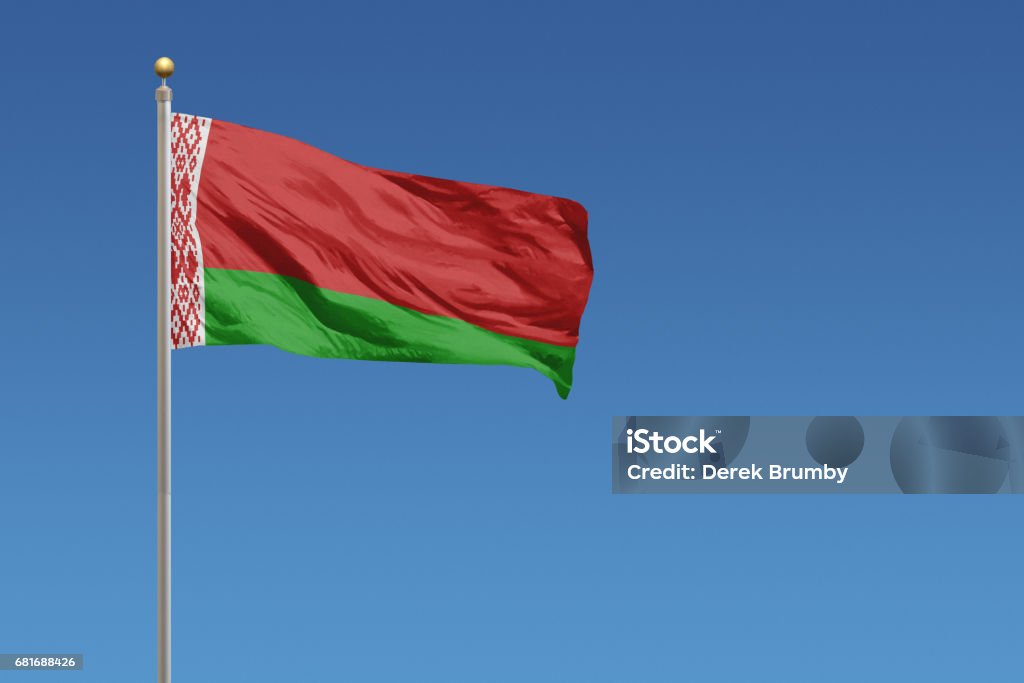 National flag of Belarus on a clear blue sky The National flag of Belarus Belarus Stock Photo