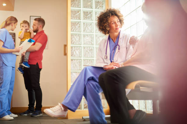 istock Busy waiting room at the gp surgery 681707494