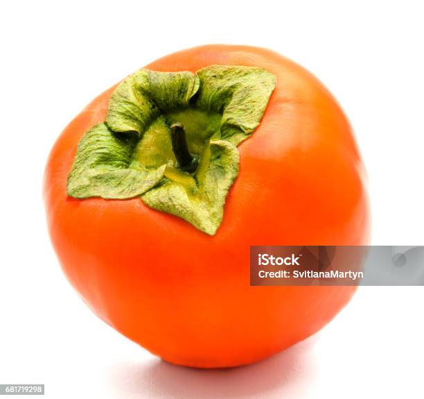 Orange Ripe Persimmon Isolated Stock Photo - Download Image Now - Cut Out, Dessert - Sweet Food, Food