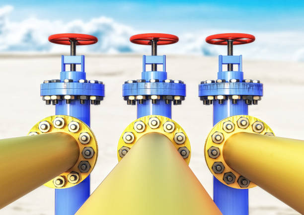 ilustración 3d amarillo y azul del tubería gas - ola barril fotografías e imágenes de stock