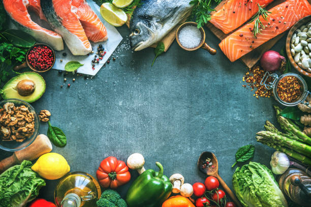 istock Assortment of fresh fish with aromatic herbs, spices and vegetables 681732704