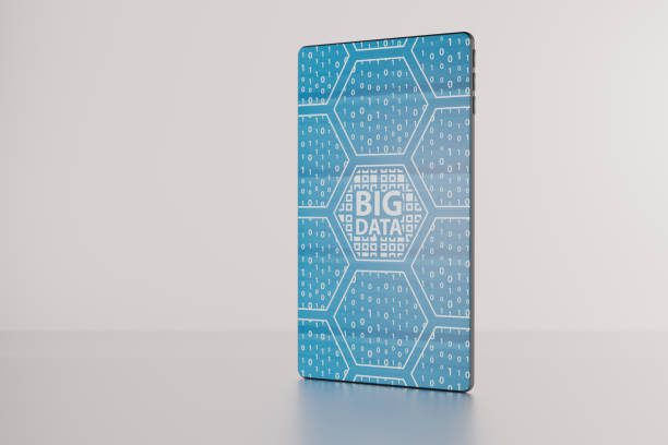 3D illustration of big data text displayed on futuristic bezel-free smartphone as analytics concept.
