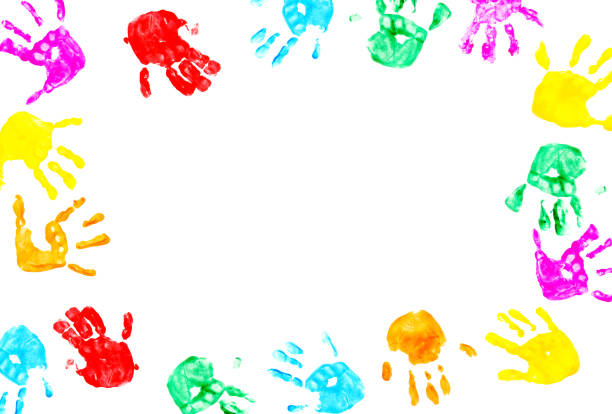 istock Hand prints of child isolated on a white 681744944