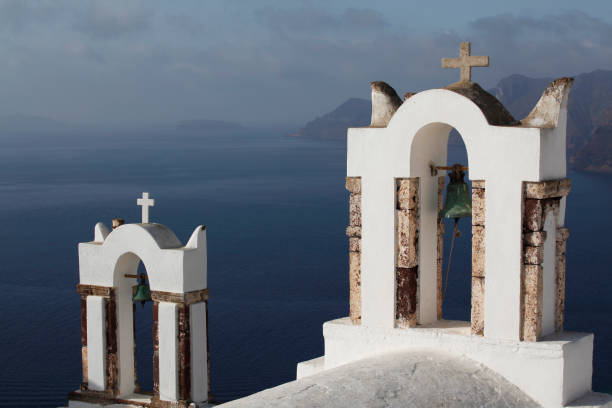 BELL TOWER IN SANTORINI stock photo