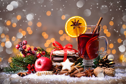 Christmas mulled wine with oranges and spices