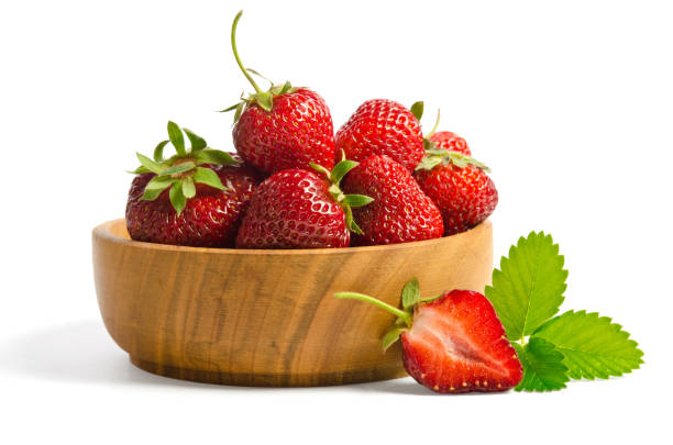 istock Red sweet strawberries in plate on white background 681754482