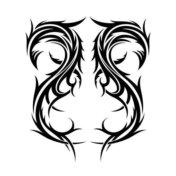 Abstract hand drawn tribal tattoo design. Abstract hand drawn tribal tattoo design template isolated on white background. Vector illustration. chest tattoo men stock illustrations