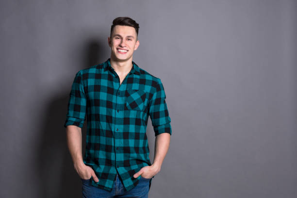 istock Young handsome man studio portrait, boy style 681758644