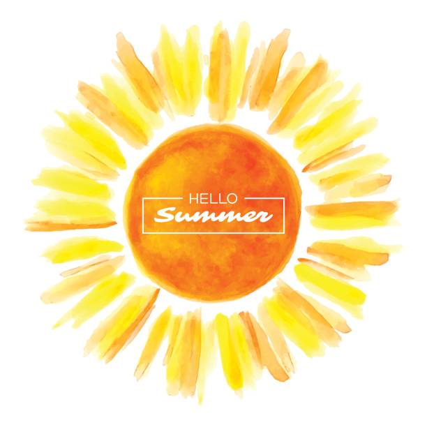 ilustraciones, imágenes clip art, dibujos animados e iconos de stock de sol acuarela dibujada a mano. - summer flower spring sun