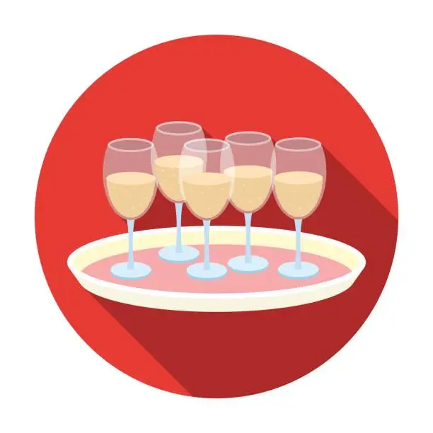 Vector illustration of Tray with champagne glasses icon in flat style isolated on white background. Event service symbol stock vector illustration.