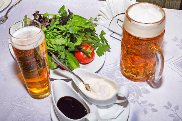 istock Bowls of beer with fresh vegetables and aromatic sauces 681766832