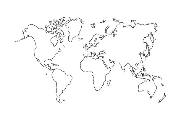 Outline Of World Map On White Background Stock Illustration - Download  Image Now - World Map, Outline, Simplicity - iStock