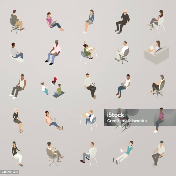 Isometric People Sitting Stock Illustration - Download Image Now - People, Sitting, Isometric Projection