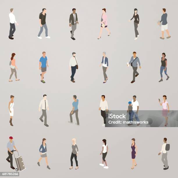 Isometric People Walking Stock Illustration - Download Image Now - People, Walking, Isometric Projection