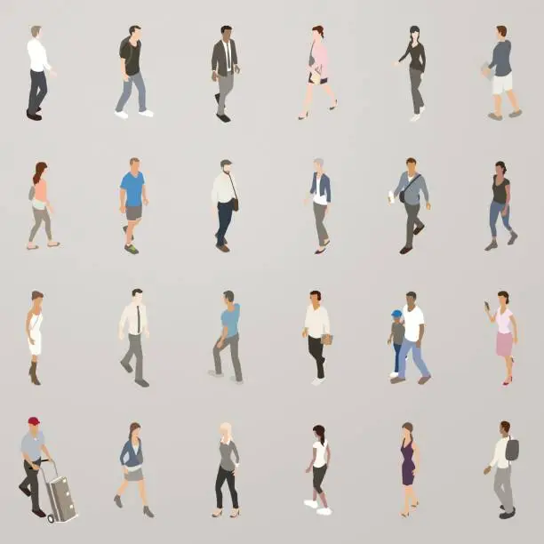 Vector illustration of Isometric People Walking