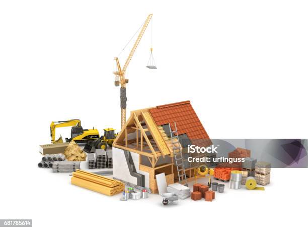 Construction Materials Construction Of Houses Of Timber Frame And Its Insulation 3d Illustration Stock Photo - Download Image Now
