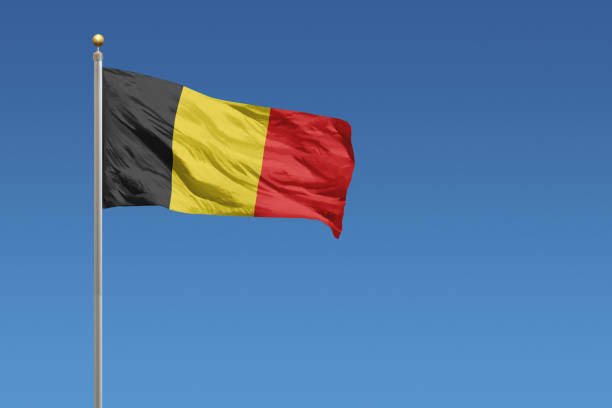 National flag of Belgium on a clear blue sky The National flag of Belgium belgian culture photos stock pictures, royalty-free photos & images