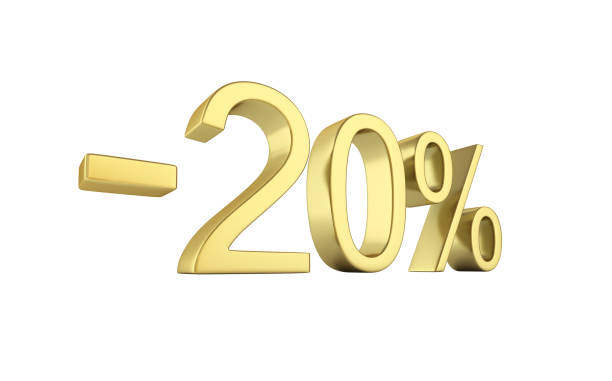 istock Gold text 20 percent off on white background without shadow 3D render 681806462