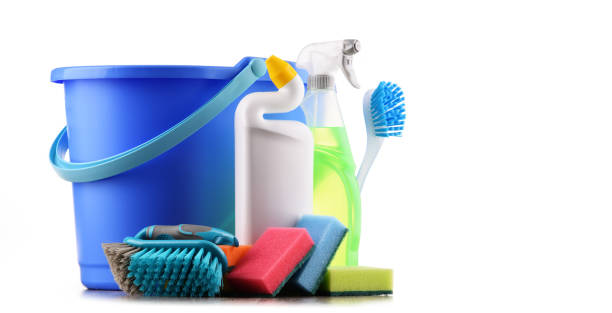istock Chemical cleaning supplies isolated on white 681813854